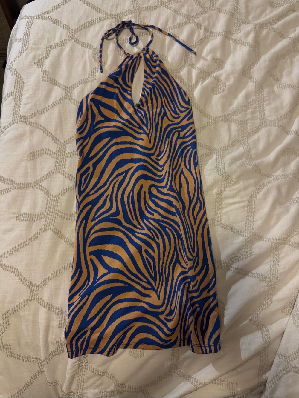 Blue and light orange Halter Zebra Print bodycon mini Dress